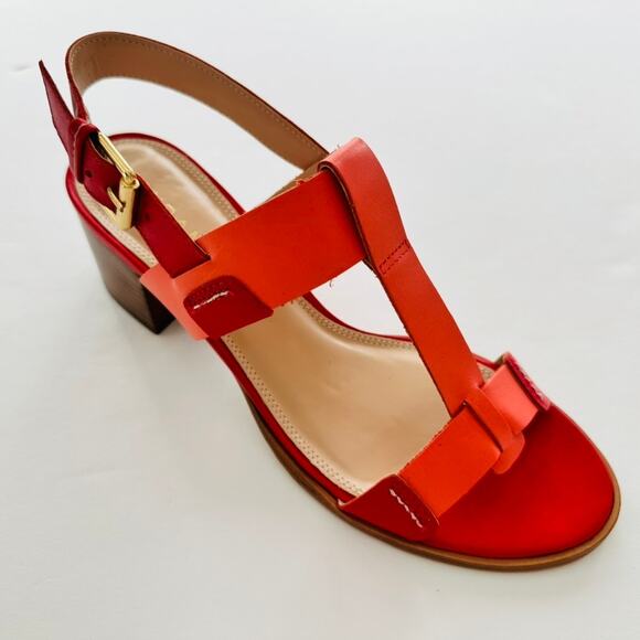 Anthropologie Pyramidis Coral Color Block Heel Leather Sandal Euro 40 US 9 NEW - Picture 2 of 8